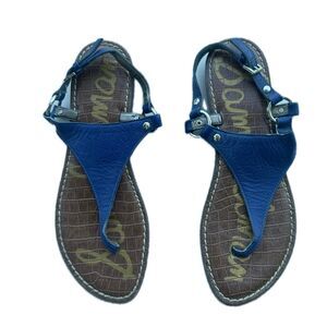 Sam Edelman Women's Blue Greta Leather Thong Strap Slingback Flat Sandals 8.5 M